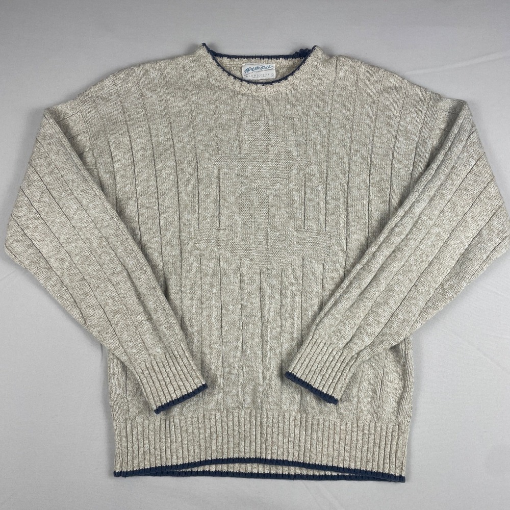 Vintage Lord Jeff Sweater Mens Large USA Made Cable Knit Cotton Nautical